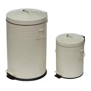 simpa Cream 2PC Metal Pedal Dustbin 20L & 5L Set