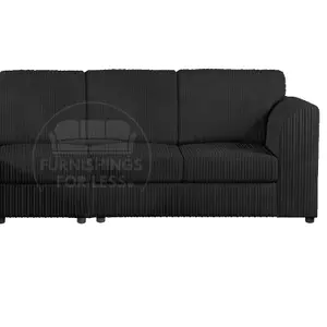 Luxor Black Jumbo Cord Large 5 Seater Corner Sofa Long Left Hand Facing - Full Back