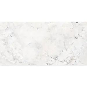 Santiago Gloss White & Blue Marble Effect Porcelain Wall & Floor Tile - Pack of 32 Tiles, 23m² - (L)600(W)1200mm