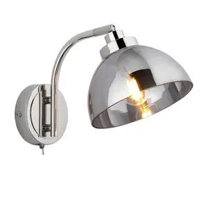 Luminosa Caspa Glass Wall Lamp, Bright Nickel Plate, Mirrored Glass