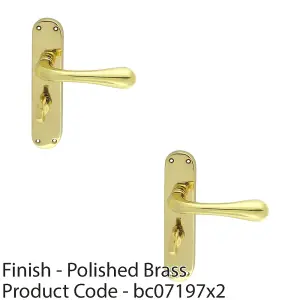 2 PACK - Rounded Flaired Bathroom Latch Door Handle - Polished Brass Lever on Backplate