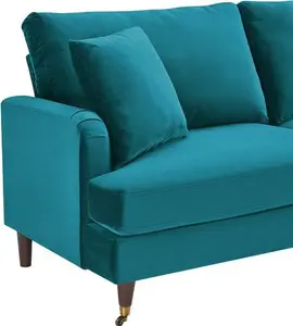 Brigette 3-Seater Teal Velvet Sofa With Antique Brass Castor Legs - Daals - Sofas