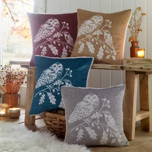 Woodland Owls Luxe Red Velvet Filled Cushion