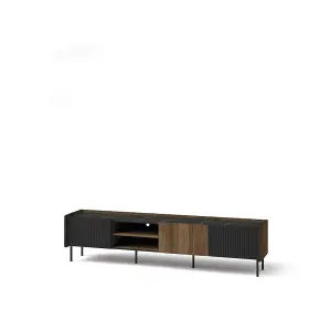 Prestigo Large TV Cabinet 200cm - Streamlined Media Unit in Oak Walnut & Black Matt, H470mm W2000mm D400mm