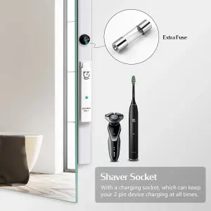 EMKE Bathroom LED Mirror with Shaver Socket Backlit Illuminated Bathroom Mirror, Touch Switch, Demester, Fuse, 600x800mm