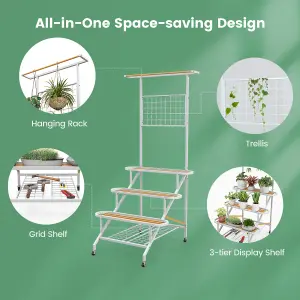 Costway 4-Tier Hanging Plant Stand Ladder Shelf W/Hanging Bar & Trellis Plant Holder