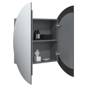 Berkfield Bathroom Cabinet with Round Mirror&LED Grey 54x54x17.5 cm