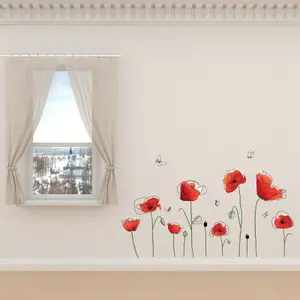 Walplus Wall Sticker Decal Wall Art Poppy butterflies Home Decorations Bedroom