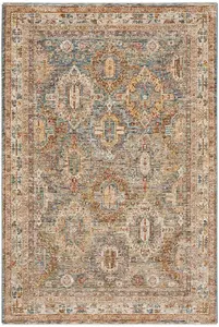 Blue Traditional Luxurious Persian Bordered Geometric Rug for Living Room and Bedroom-239cm X 315cm