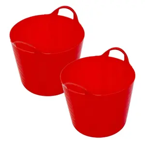 5x 40 Litre Strong Robust Red Coloured Flexible Tubs For Multi Purpose Storage Use