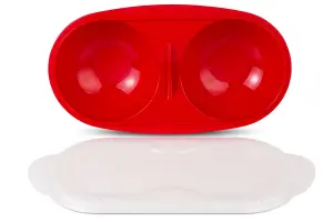 Good2Heat Plus Microwave Cookware Red Plastic Vented 2 Egg Poacher with Transparent Lid