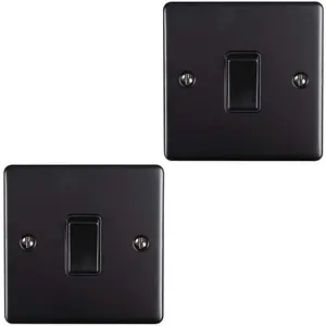 2 PACK 1 Gang 20A Single Light Switch MATT BLACK & BLACK 2 Way Metal Rocker