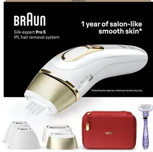 Braun IPL Silk-Expert Pro 5, IPL Hair Removal Device, Permanent Visible Hair Removal, 1 Wide & 2 Precision Heads & Venus Razor, Alternative For