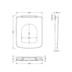 Square Top Fix Soft Close Toilet Seat - Squared Edge - White