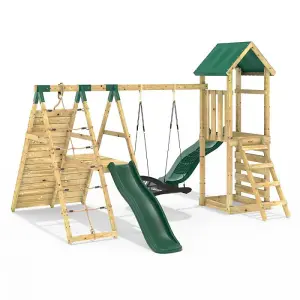 Rebo Wooden Climbing Frame with Swings, 6+8FT Slides & Climbing Wall - Crestone