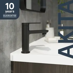 GoodHome Akita Medium Matt Black Round Basin Mixer Tap