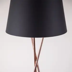 First Choice Lighting Pair Copper Tripod Floor Lamp with Black Fabric Shade