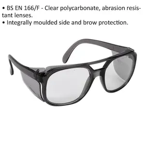 Clear Safety Spectacles - Moulded Side & Brow Protection - Abrasion Resistant