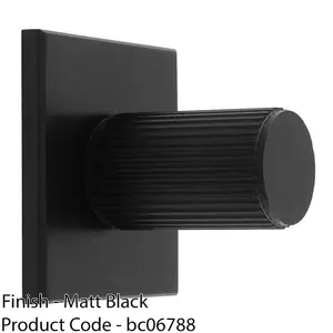 Reeded Cylinder Cabinet Door Knob & Matching Backplate - Matt Black 40 x 40mm