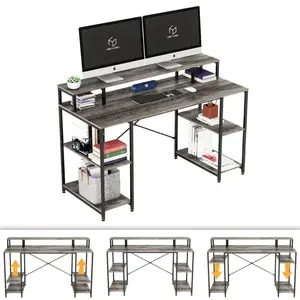 Kinslee 55inch Computer Desk, Office Work Desk with Monitor Stand Grey