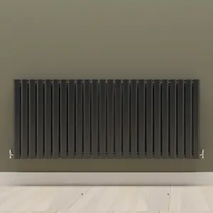 Horizontal Black Double Oval Panel Radiator (H)600mm x (W)1416mm, 9332 BTU.