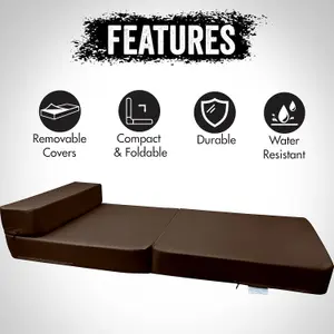 Fold Out Single Z Bed Futon Sofa Chair Mattress - Chocolate