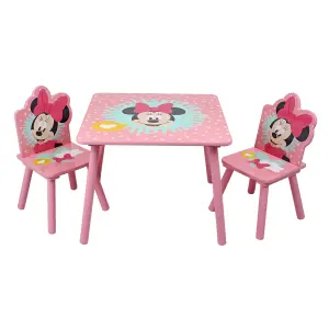 Disney Minnie Mouse Table and Chairs Set, 15mm MDF, pine wood, Light Pink, Table: W60 X D60 X H48cm, Chair: W28 X D29 X H58cm