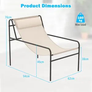 Costway Garden Patio Modern Sling Lounge Accent Chair Metal Frame Leisure Chair w/ Removable Headrest Pillow