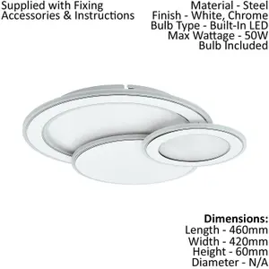 Wall Flush Ceiling Light Colour White Chrome Shade White Plastic Bulb LED 50W