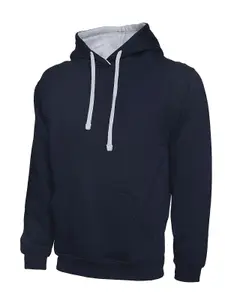 Uneek - Unisex Contrast Hooded Sweatshirt/Jumper  - 50% Polyester 50% Cotton - Navy/Heather Grey - Size 2XL