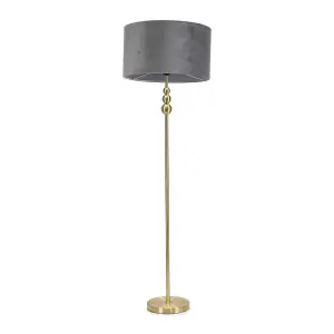 ValueLights Marissa Gold Stacked Ball Floor Lamp with Grey Velvet Shade