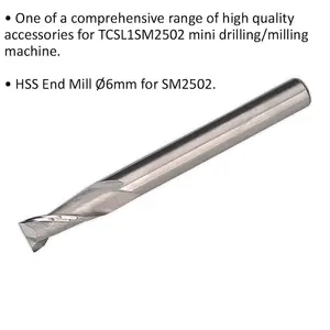 High-Quality 6mm HSS End Mill 2 Flute for Mini Drilling and Milling Machines