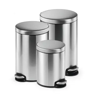 Durable Round Stainless Steel Pedal Bin - 5 Litre - Silver