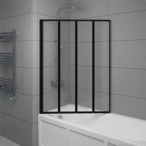 SunDaze 4mm Toughened Safety Glass 4 Folding Panel Shower Bath Screen Door Matt Black