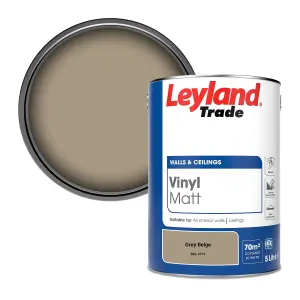 Leyland Trade Vinyl Matt Walls & Ceilings Emulsion Paint Grey Beige (RAL 1019) 5L