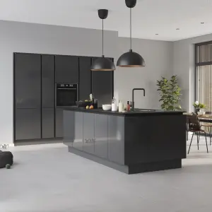 GoodHome Stevia Gloss anthracite Slab Tall larder Cabinet door (W)600mm (H)1467mm (T)18mm