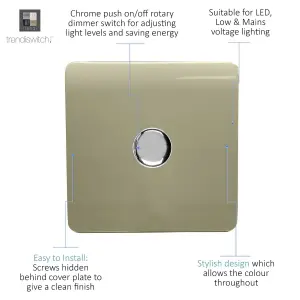 Trendi Switch 1 Gang 1 or 2 way 150w Rotary LED Dimmer Light Switch in Champagne Gold