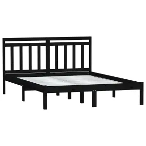 Berkfield Bed Frame Black Solid Wood Pine 140x190 cm