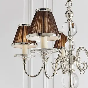 Luminosa Tilburg 5 Light Multi Arm Ceiling Pendant Chandelier Polished Nickel, Clear Crystal, E14