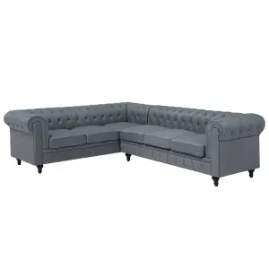 Right-Hand Corner Sofa CHESTERFIELD Grey Fabric Right Hand