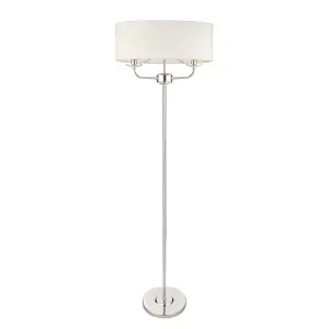 Luminosa Nixon 2 Light Floor Lamp Nickel Plate, White Silk Effect, Crystal Glass, E14