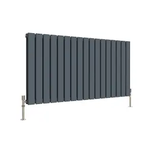 Horizontal Anthracite Double Flat Panel Radiator (H) 600 mm x (W) 1156 mm, 5732 BTU.