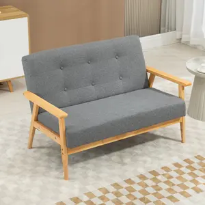 HOMCOM Modern 2/3-Seat Sofa Linen Fabric Upholstery Tufted Couch with Rubberwood Legs