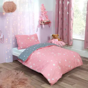 Dreamscene Stars Duvet Cover with Pillowcase Bedding Blush Grey - Junior/Cot