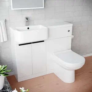 Nes Home Left Hand Freestanding Basin Vanity Unit With Black Handles, WC Unit & Toilet