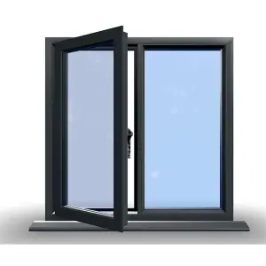 1145mm (W) x 1045mm (H) Aluminium Flush Casement - 1 Left Opening Window - Anthracite Internal & External