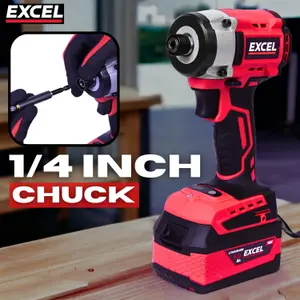 Excel 18V Cordless Brushless Impact Driver with 2 x 5.0Ah Battery Charger & Bag