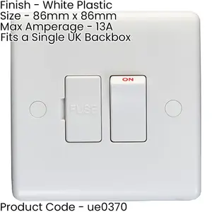 2 PACK 13A Switched Fuse Spur - WHITE Mains Isolation Appliance Wall Plate