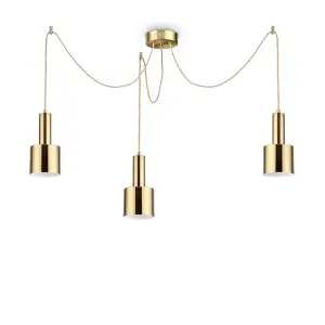 Luminosa Holly Indoor Ceiling Pendant Lamp 3 Lights Brass Satin, E27