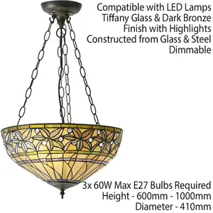 Tiffany Glass Hanging Ceiling Pendant Light Large Bronze Feature Shade i00070